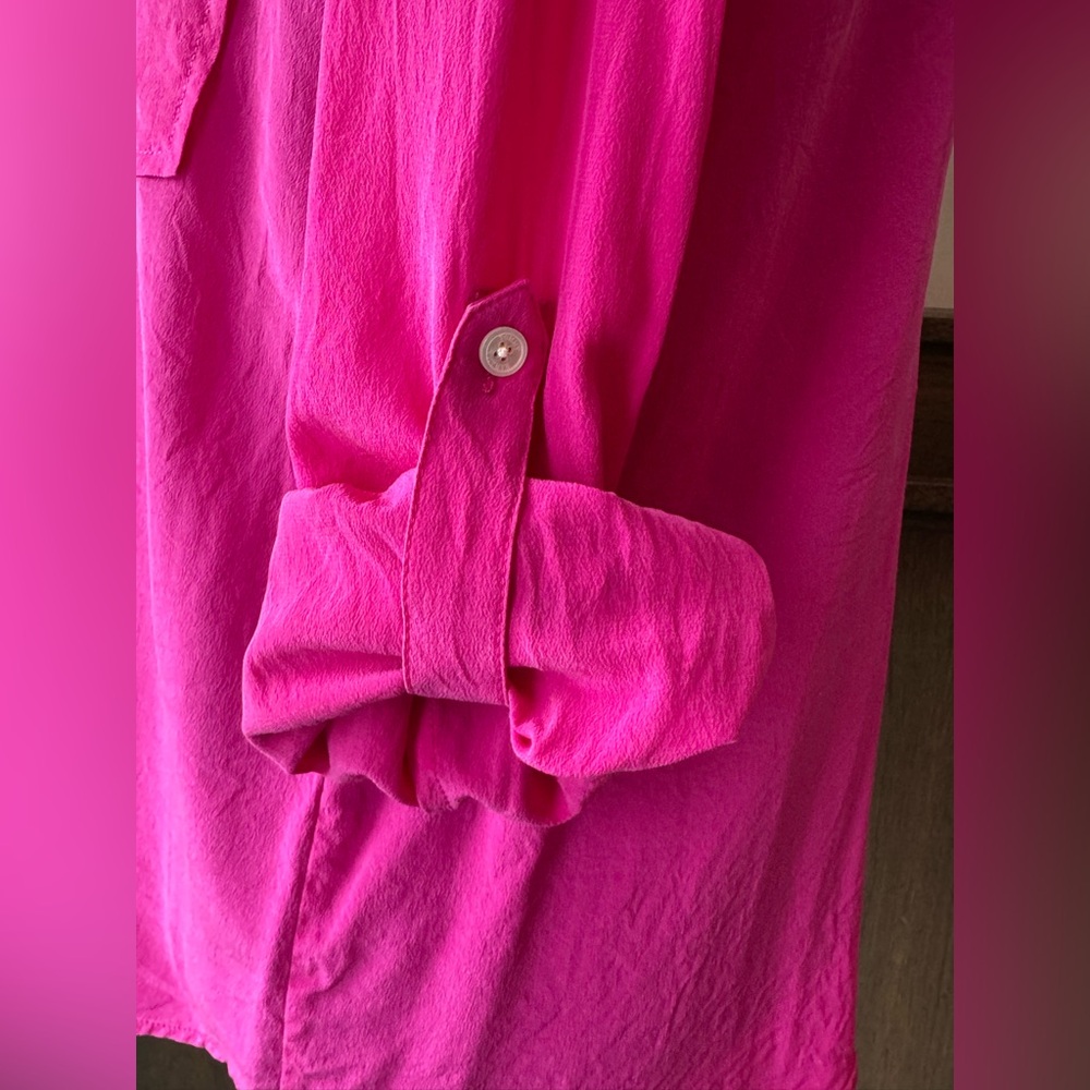Tommy Bahama Fuchsia Silk adjustable sleeve button down Shirt M - Picture 4 of 8